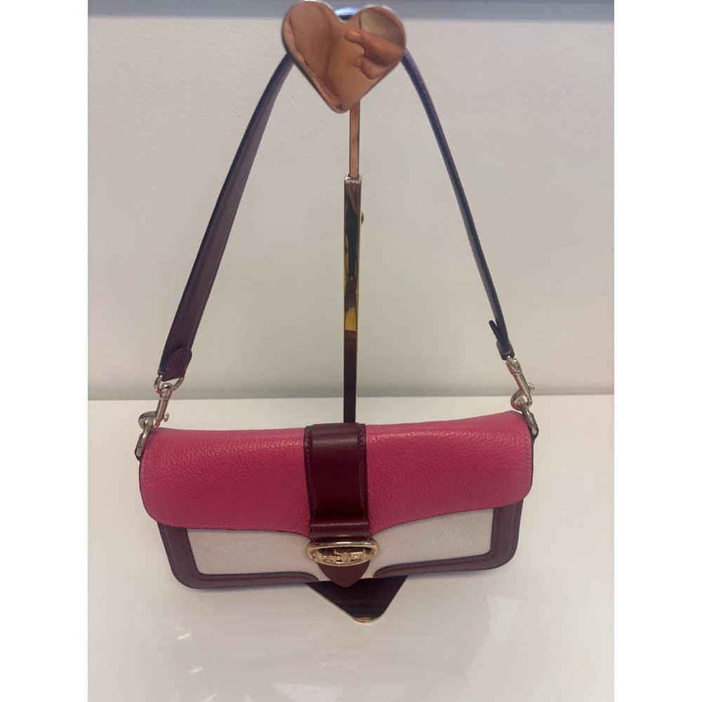 Coach Jade Shoulder Bag Colorblock Pink Burgundy White Leather Crossbody 91028 - Picture 2 of 8